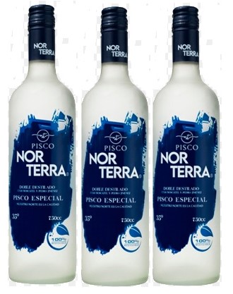 PISCO NOR TERRA DOBLE DESTILADO 35° 1000CC PACKx3